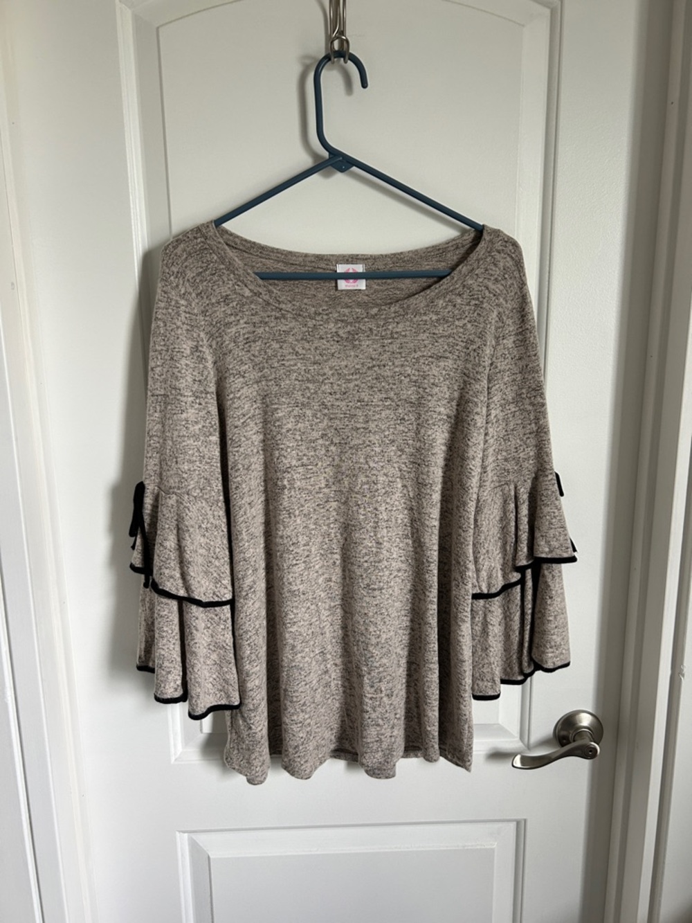Taupe Ruffle-Sleeve Long Sleeve Top - Unbranded